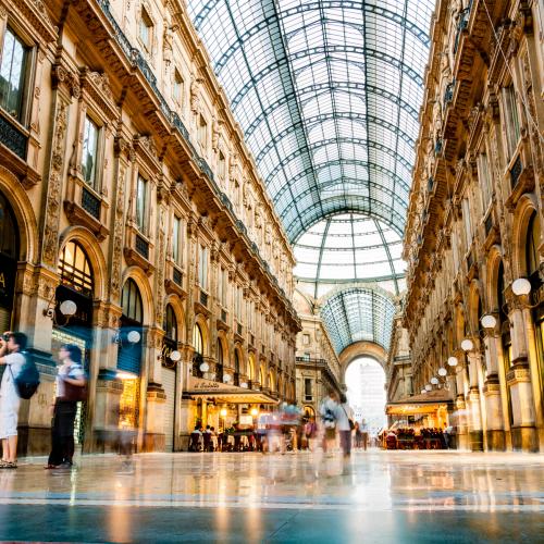 Long exposure photo of the galleria in Milan, Italy